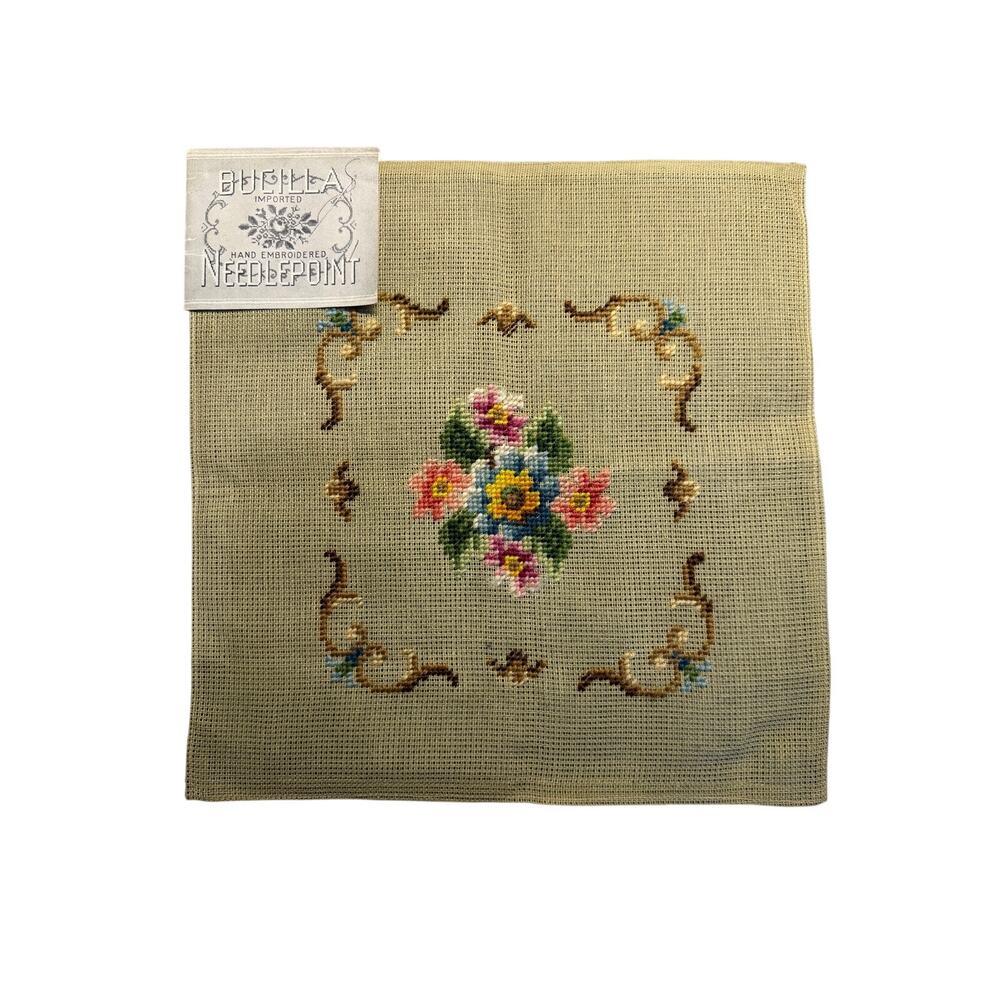 Bucilla Pre-Worked Vintage Wool Needlepoint Floral Center Canvas